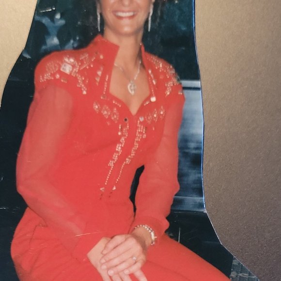 Vintage 1990's Shamash & Yofi Creations Adorned Red Jumpsuit with Sheer Sleeves - Picture 1 of 13